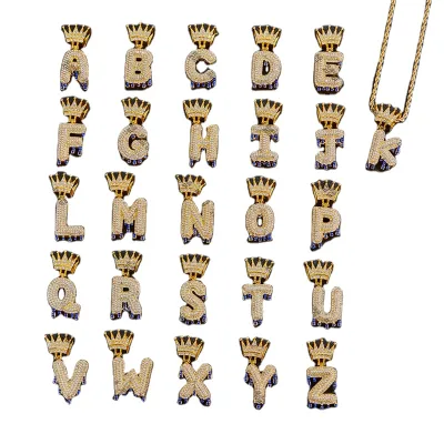 2023 New Hip Hop Jewelry Pendant Crown Clasp Inlaid Rhinestone Iced Out 26 Alphabet Pendant
