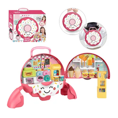 Diy Donuts Sweet Shop Carry Backpack Toy Kid Food Pretend Play Game Doughnut Pretend Play Game Ice Dessert Cake Party Toy
