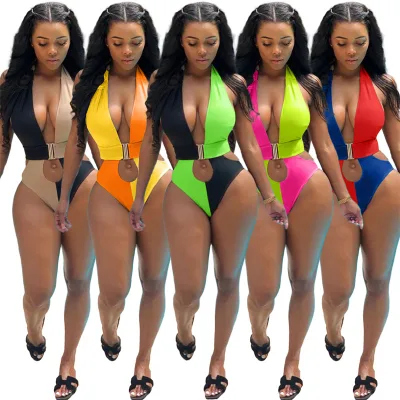 2020 New Sexy Backless Brazilian Monokini Swimwear for Adults Women's One Piece Swimsuit Spandex/Nylon Material Printed Pattern