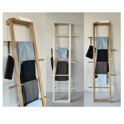 Wooden Modern 5-Layer Multifunction Clothing Towel Holder Ladder Hanger Standing Bathroom Leaning Wardrobe Clothes Rail Storage