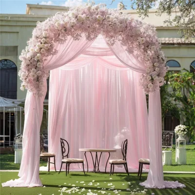 Simple Floral Wedding Fabric Backdrop Romantic Decorative Mesh Curtain Fabric Wedding Props Photography Backdrop Decoration