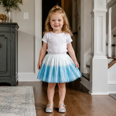 Wholesale Sparkling Ombre Sequin Kids Skirt Silver Elastic Waist Little Girl Princess Ball Gown Skirt for Frozen Theme Party