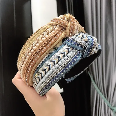 American European Bohemian Hairband Pearl Rhinestone Vintage Hair Band National Style Non-slip Autumn Winter Headbands