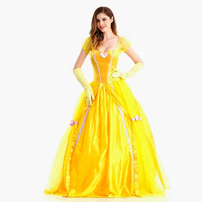 Carnival Costume Beauty the Beast Cosplay Fancy Dress Girl Party Costume Yellow Princess Dress for Women Adults