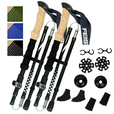 Professional Collapsible Hiking Poles with Cork Grip and Tungsten Tip for Mountain Climbing