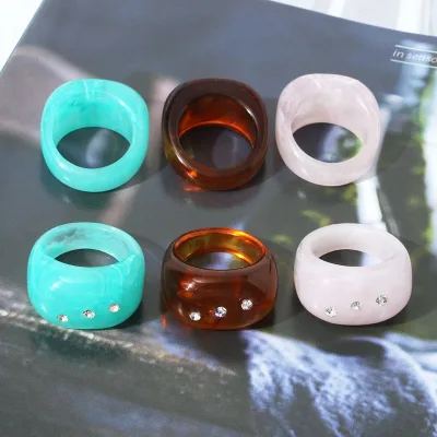 Jachon Blue Pink Resin Colorful Women Jewelry Chunky Ring New Design Acrylic Ring Fine Jewelry Rings