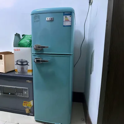 D 152L Household Small Refrigerator Retro Style with Door Handle Blue Double-door Fridge and Three-door Refrigerators