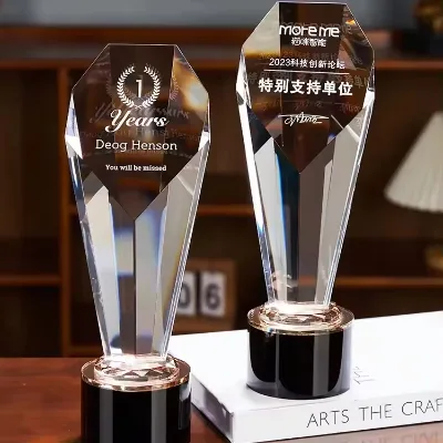 Honor of Crystal Custom High Quality Carved Glass Trophy Engraving Crystal Block Crystal Trophy for Souvenir