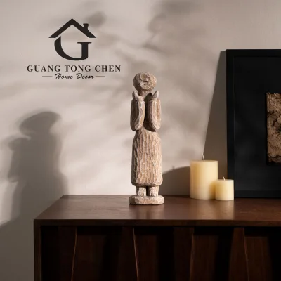 Abstract Praying Figure Resin Sculpture Vintage Carved Texture Human Figurine Rustic Home Living Room Decoration Ornament