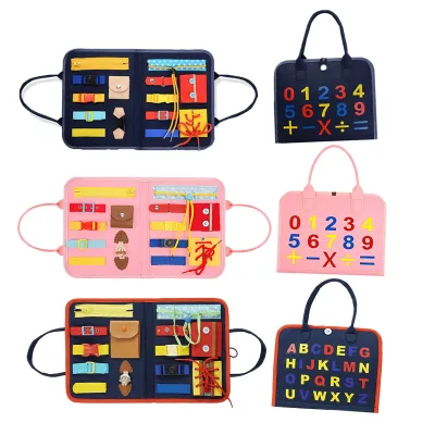 Montessori Wearing Clothes Buckle/Zipper/Button Portable Toy Sensory Training Felt Busy Board for Toddler
