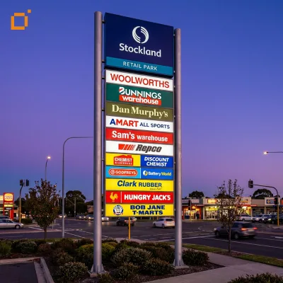 Freestanding Wayfinding Pylon Sign Custom Illuminated Directional Pillar Signage Movie Theaters Casinos Entertainment Facilities