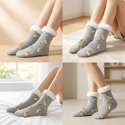 Original Manufacturer Unisex Knitted Socks Double Layers Thick Sherpa Fleece One Size Fit All Support Personal Customization