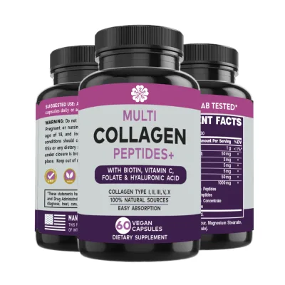 OEM Vitamin Multi Collagen Capsules Hyaluronic Acid Vitamin C Natural Collagen Peptides Women Adult Beauty Supplement