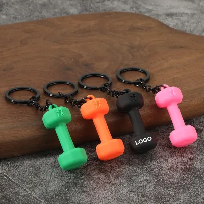 Rubber Fitness Dumbbell Keychain Charm for Gym Gifts Sports Giveaways and Backpack Accessories