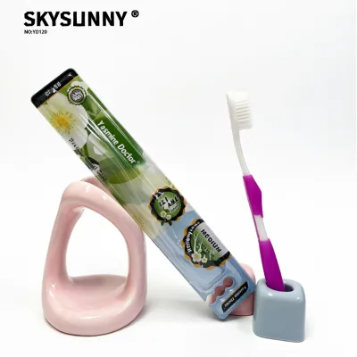 Two Section Anti Slip Soft Rubber Adult Toothbrush Straight Solid White Bristle for Sensitive Gums Family Bulk Supply