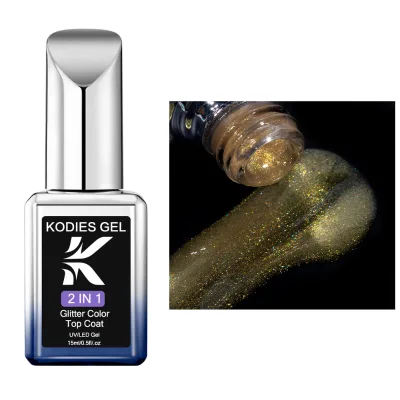 Factory Supply UV Gel Nail Polish with Shimmer Golden Top Coat 2 in 1 Brilliant No-Wipe Manicure Nail Art Supplies