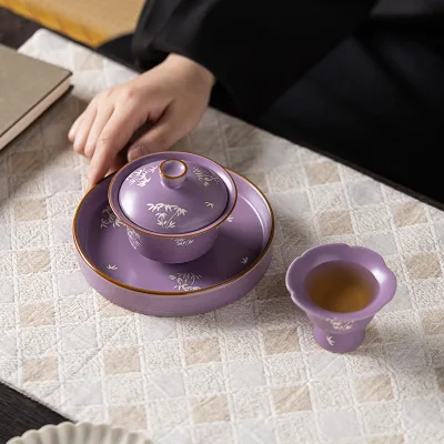 Wholesale Ceramic Purple Tea Pot Cup Set Ceramic Tea Cup Saucer Set