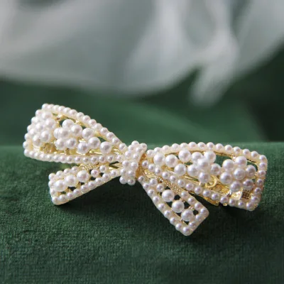Elegant Women's Bow Shape Metal Pearl Hair Pins Accessory Hair Clips