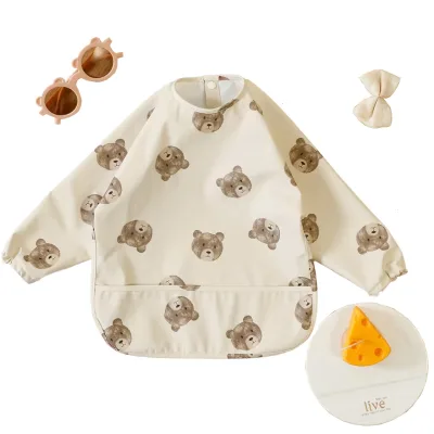 Waterproof Baby Boy and Girls Feeding Bib with Snap Button Closure ODM & OEM  Long Sleeves Baby Bibs