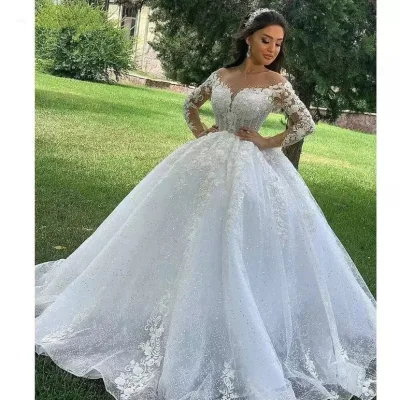 Pretty Elegant Large Sizes Wedding Dress Turkey White Wedding Dress for Women