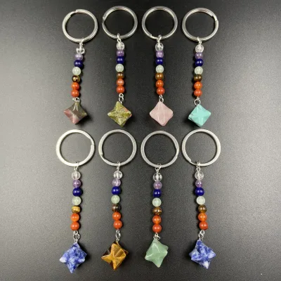 MerKaBa Grand Star Rainbow Stone Keychain Internet-Famous Bookbag Pendant Cute Instagram-Style Creative Key Ring Purely Handmade