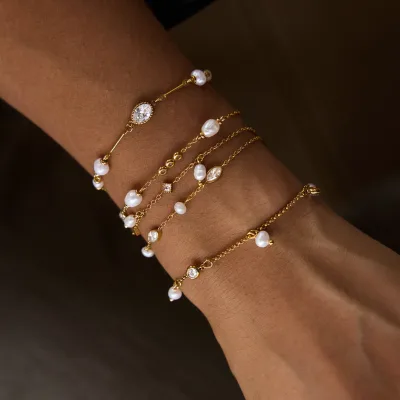 Original Stainless Steel Zircon Pearl Women's High-End Niche Jewelry Dainty Thin Chain Stackable Bracelets for Women