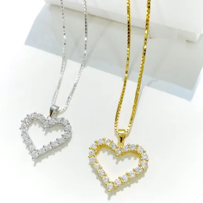 Valentine's Gift for Girlfriend Iced Out 5A Cubic Zirconia Cz Hollow Heart Pendant Necklace