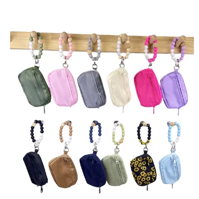 Pvc Nylon Portable Bank Card Pocket Change 15 mm Silicone Beaded Bracelet Purse