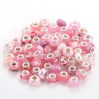 Fashion Mix DIY Handmade 14mm Large Hole Round Charms Metal Spacer Beads with Diamond for Bracelet Jewelry Making