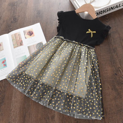Girls Dresses Girl's Patchwork Puffy Dress Girl's Bow Star Mesh Princess Dress