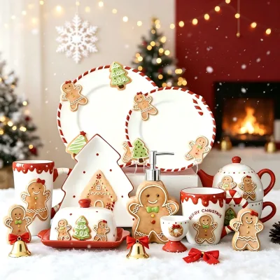 Cartoon Christmas Ceramic Dinner Set Dessert Bowl Plate Dishwasher Safe for Party Festival Gift