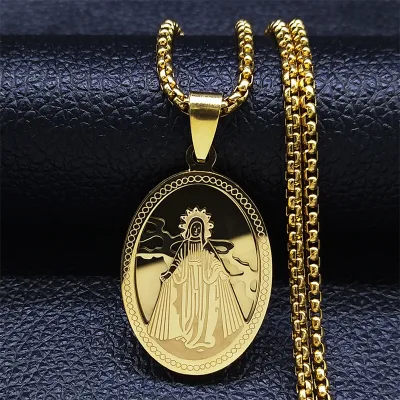New Style Vintage Stainless Steel Necklace Retro Gold Silver Plated Necklace Religious Goddess Pendant Necklace for Women