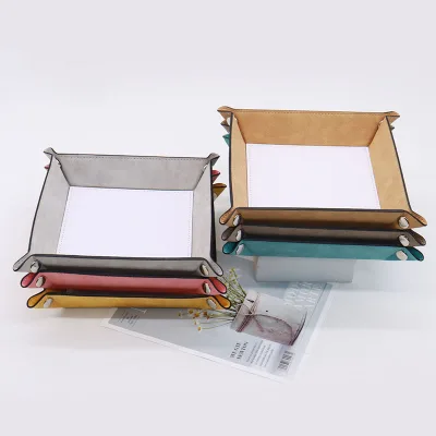 2025 Cheap Custom logo Sublimation Pu Leather Trays Printed pink Pu Leather Storage Tray Home U