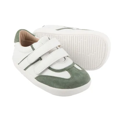 Green Cow Leather Barefoot Casual Shoes Easy on Design Double Straps Zero Drop Flexible PU Midsole Rubber Sole