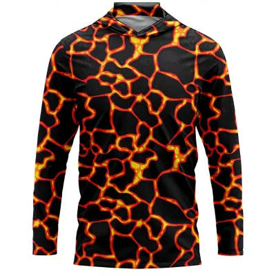High Quality Fishing Shirt Custom UPF50 Breathable Printed Performance Heavy Weight Quick Dry Wholesale Lava Flow Style