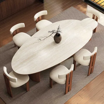 Rice White Oval Shaped Dining Table for Household Use