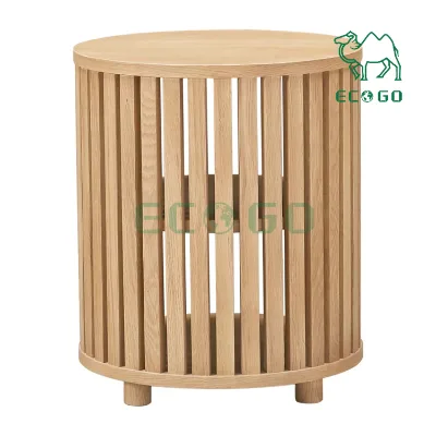 Large Round Bedside Table With Wheels Bamboo Wooden Slim Tall Design 3 Tiers Bedside Table