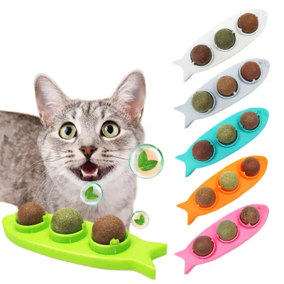 Wholesale Eco-Friendly Plastic Self-Adhesive Rotating Catnip Ball Treat Toys for Cats Teething and Molar Care