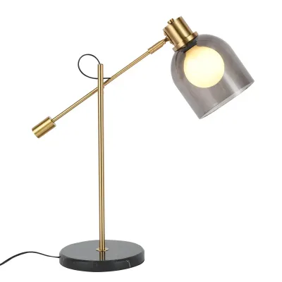 Nordic Glass Lamp Shade With Marble Base Metal Hotel Bedroom Table Lamp