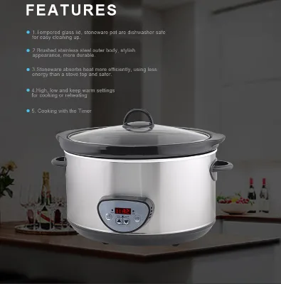 Stainless Steel Detachable Black Ceramic Pot 3.5L 6.5L 7Qt 8L Slow Cooker Electric Crock Pot Mini Smart Slow Cooker