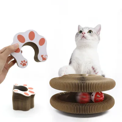 Eco-Friendly Cat Claw Type Corrugated Cat Scratching Pad with Bell Toy Convertible to Bed Foldable Design for Indoor Cats