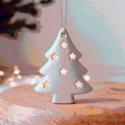 C&H Nordic Christmas Decor Handmade White Ceramic LED Figurines with Christmas Tree