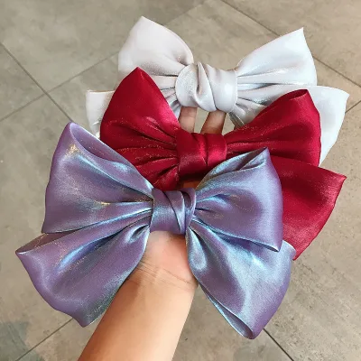 Elegant Bow Ribbon Hair Clip Fashion Simple Solid Satin Spring Clip Hair Pin Retro Headband With Clips Girls Hair Accessories