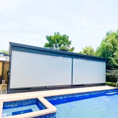 Four Season Fabric Windproof Outdoor Garden Patio Roller Blind Day and Night Shade Ziptrack Blinds with Aluminum Side Rail