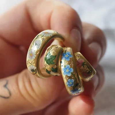 Vintage Hand Painted Flower Earrings Flower Rose C Shape Earrings Wholesale