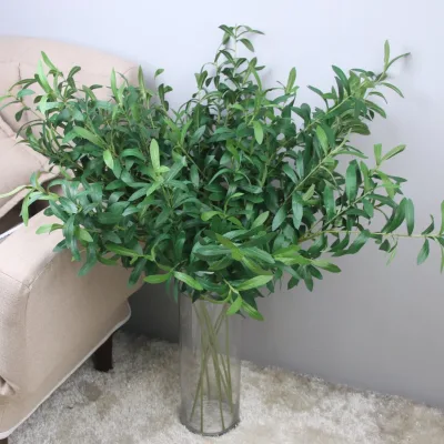 Wholesale Indoor Decor Green Plant Decorative Leaves Stems Artificial Plastic Leaves