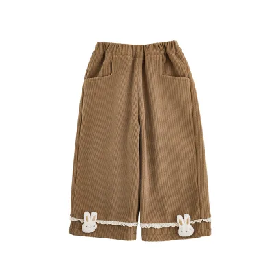 Girls' Padded Thickened Rabbit Doll Straight Pants Winter Children's Fun Cute Warm Loose Wide-Legged Pants