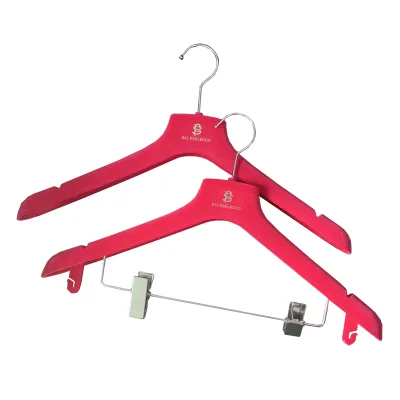 OEM China Factory Dark pink Velvet Flocked Wedding Dress Suit Hanger Custom logo Hangers for Display Rack