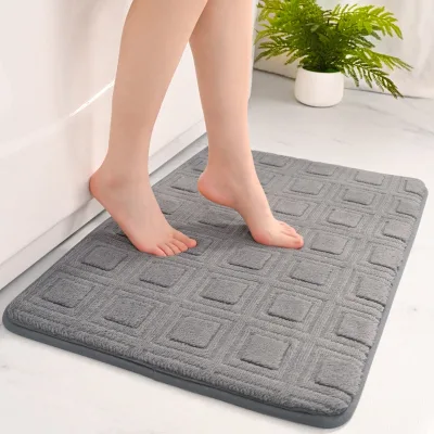 Factory Wholesale Woven Solid Color Polyester Bathroom Door Non-slip Thickened Slow Rebound Toilet Water-absorbing Foot Mat PVC