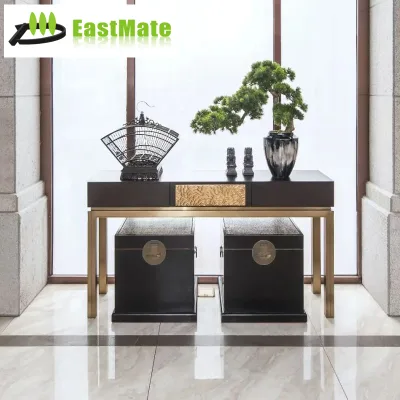 Contemporary Gold Leaf Gilding Wood Console Table for Living Room Bedroom Hotel Furniture Wholesale